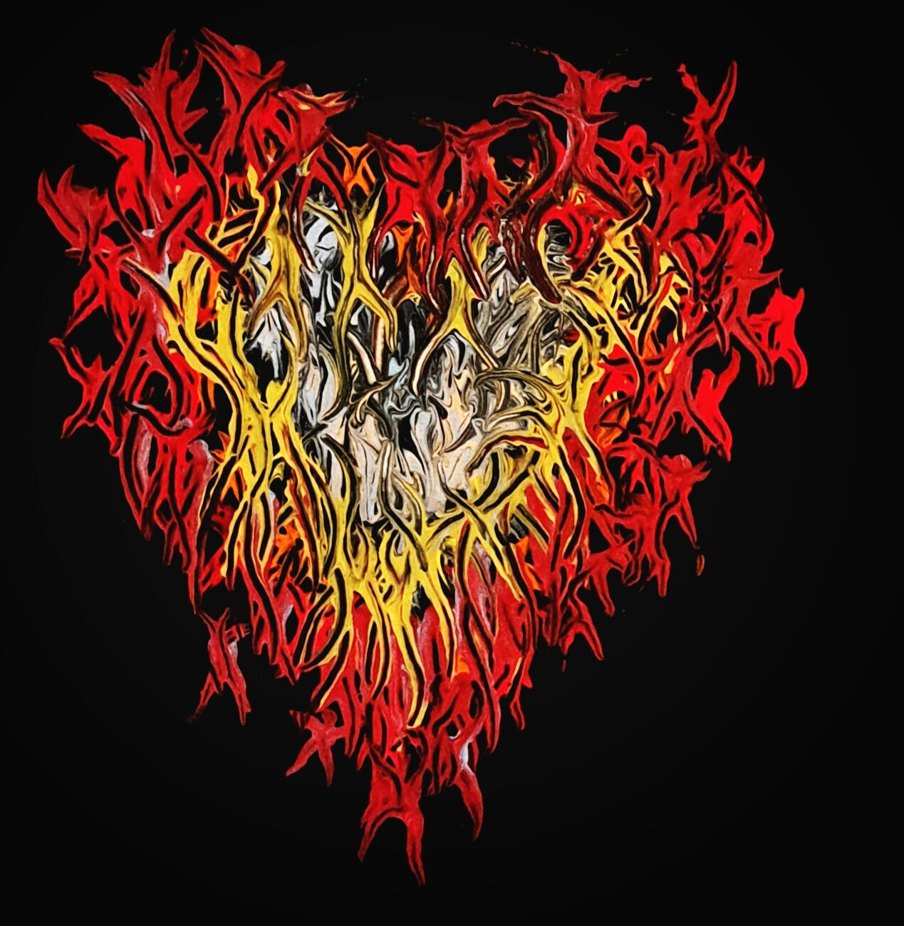 A heart-shaped abstract painting